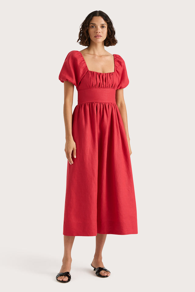 faithfull red dress Dalia Midi Dress Red