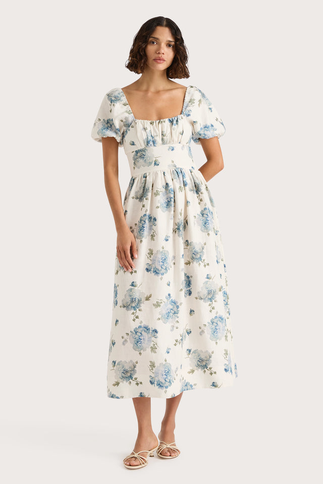 faithfull the brand dress Faithfull | Women's Dalia Midi Dress Cecile Floral Pale Blue - Final Sale