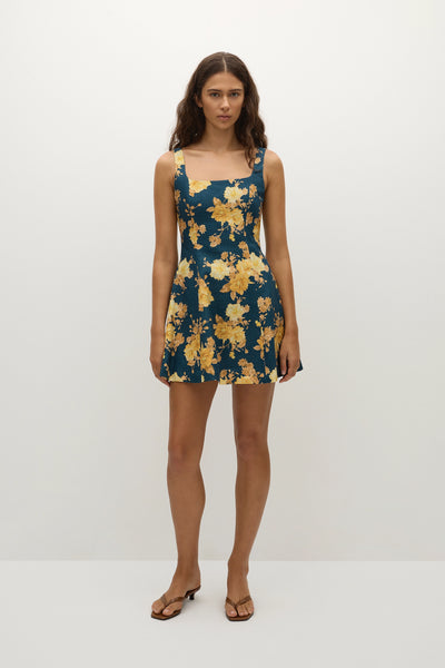 knee length dresses for ladies Nora Floral Navy Leiria Midi Dress