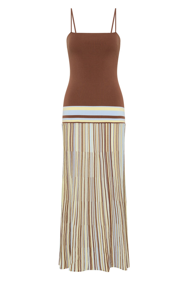 Esenia Knit Dress Sky Blue Pale Yellow Stripe