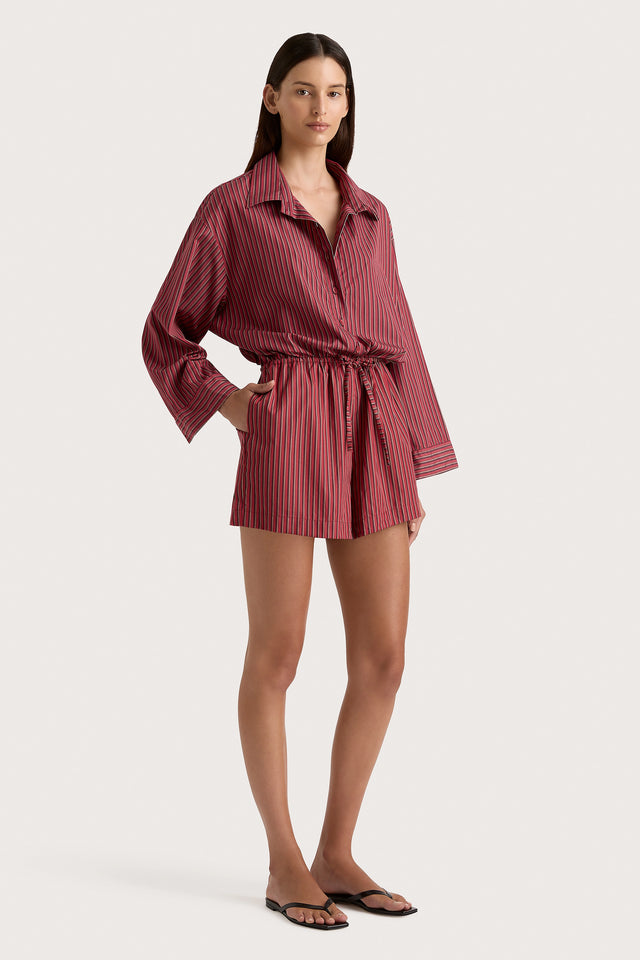 Freja Playsuit Wine Stripe