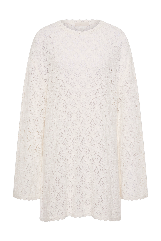 Romina Mini Dress Pointelle Knit Vintage White