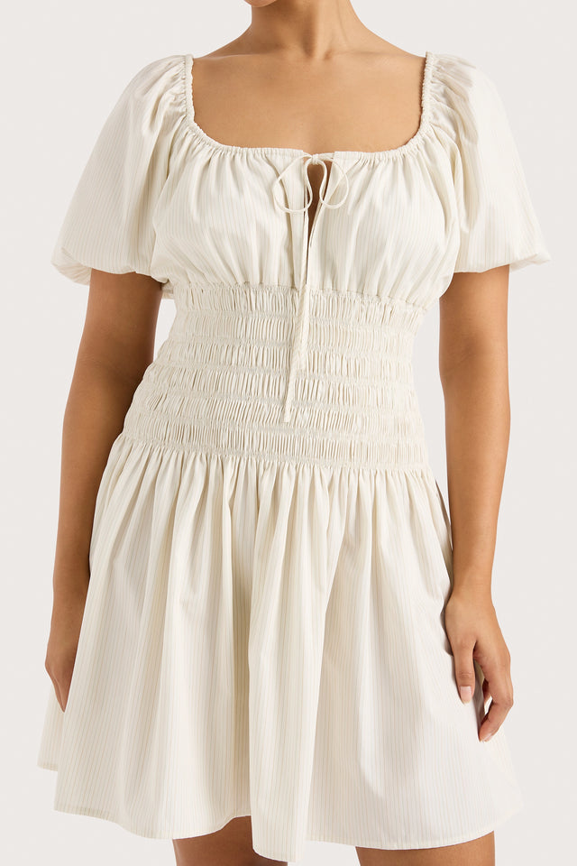 Aya Mini Dress Cream Pinstripe