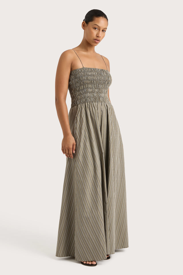 Lida Maxi Dress Khaki Stripe