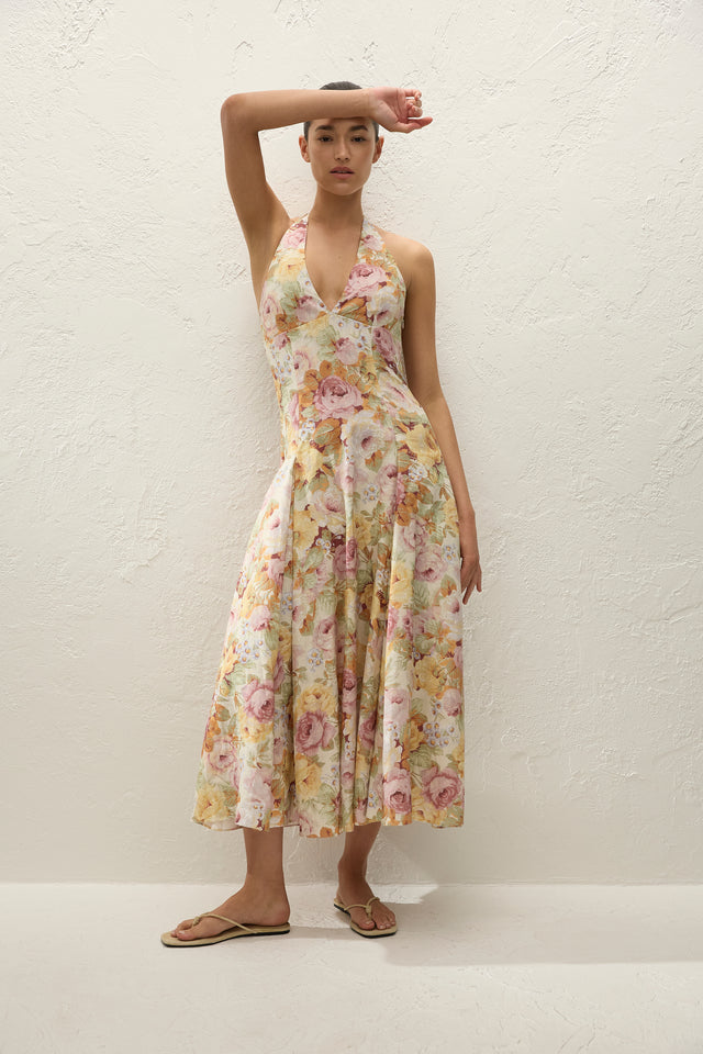 nora midi dress faithfull the brand Nora Floral Navy Leiria Midi Dress