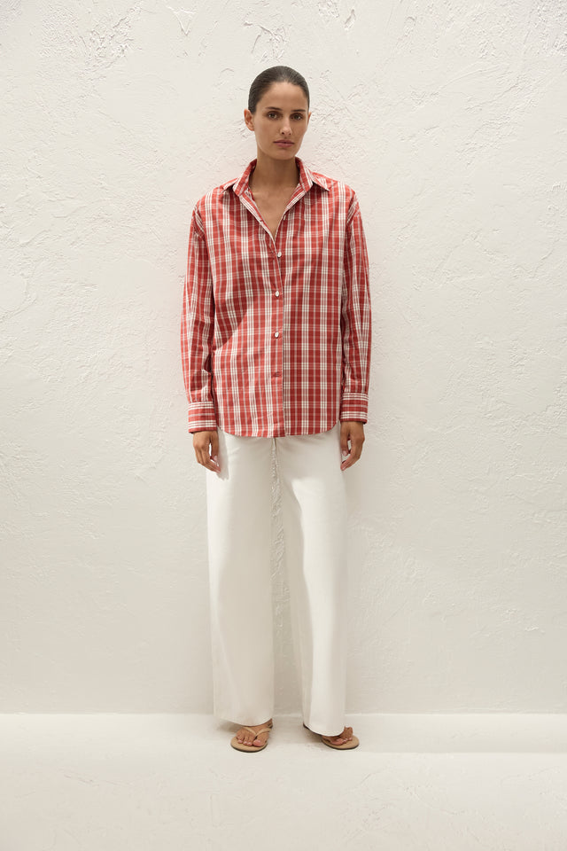 En Vau Oversized Shirt Ines Check Terra Rosso