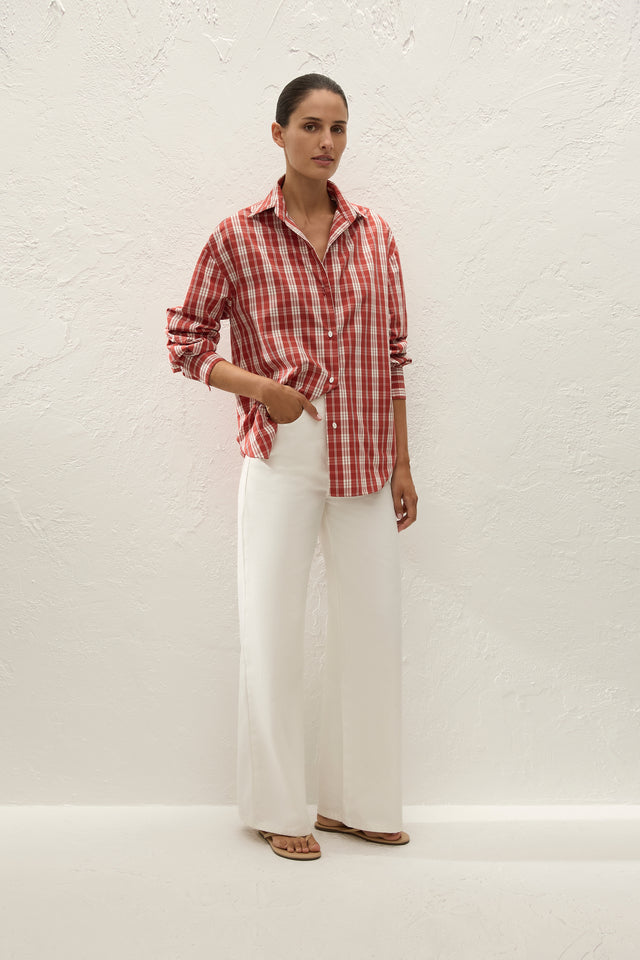 En Vau Oversized Shirt Ines Check Terra Rosso