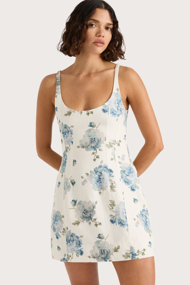 Sanne Mini Dress Cecile Floral Pale Blue