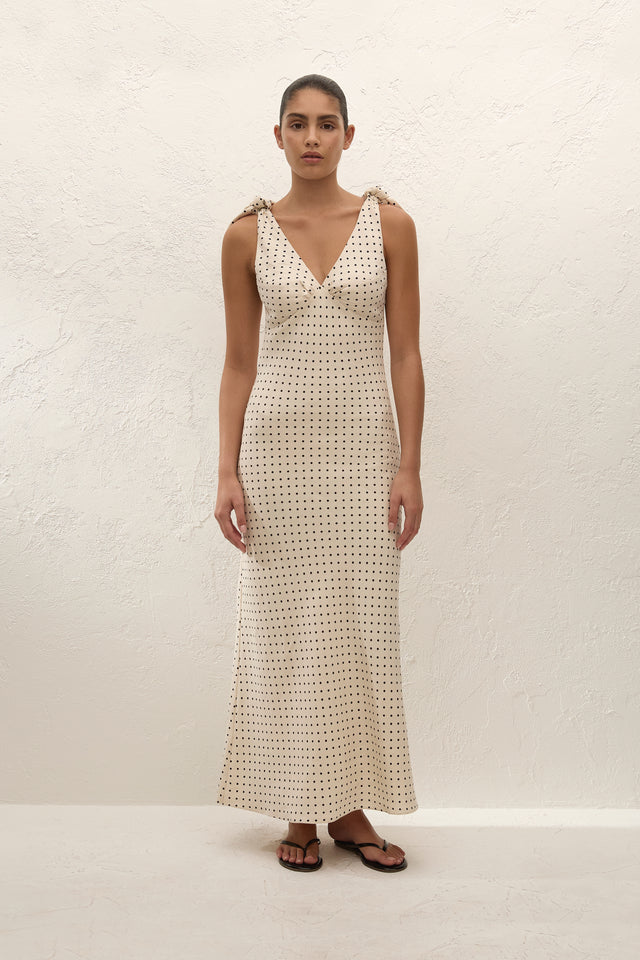 Solana Maxi Dress Lola Polka Dot Cream Black