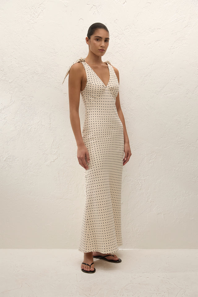 Solana Maxi Dress Lola Polka Dot Cream Black