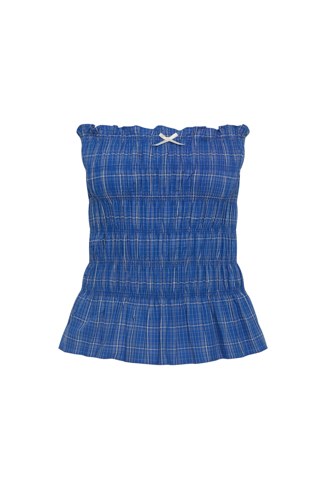 Leya Top Flor Check Cobalt