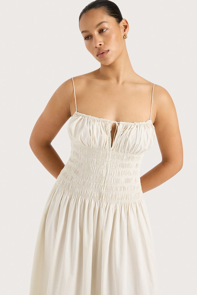 Aya String Maxi Dress Cream Pinstripe