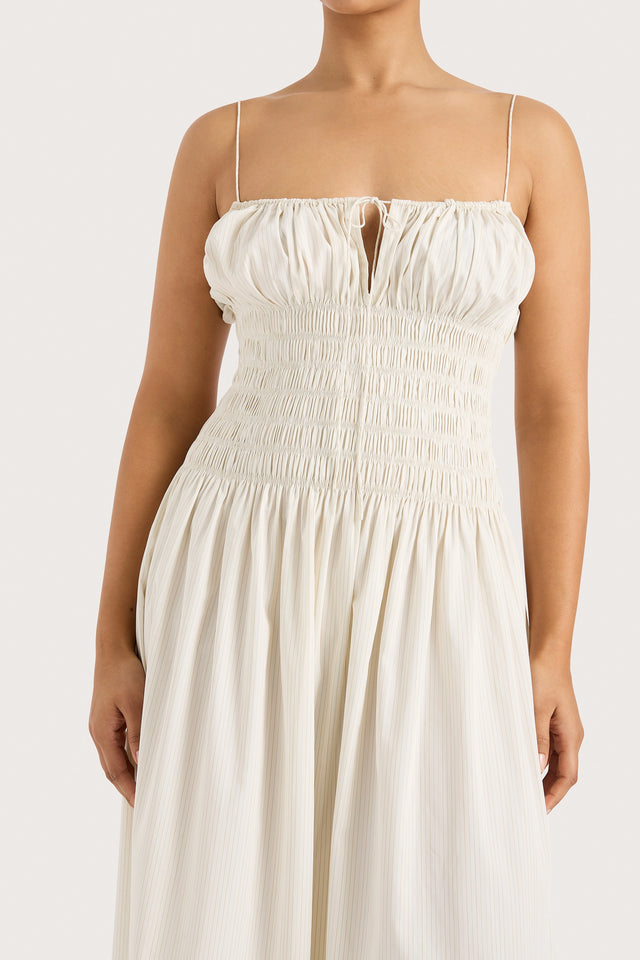 Aya String Maxi Dress Cream Pinstripe