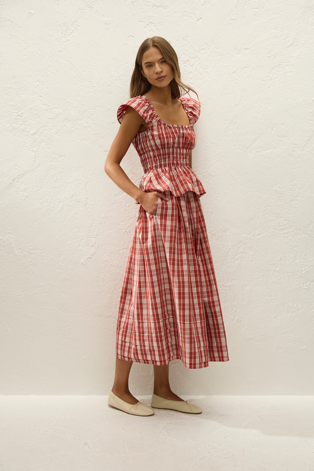 Cales Skirt Ines Check Terra Rosso
