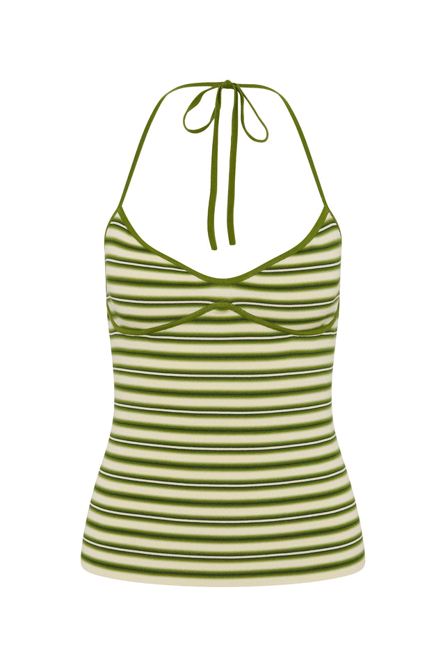 Citara Halter Top Ombre Stripe Micro Juniper