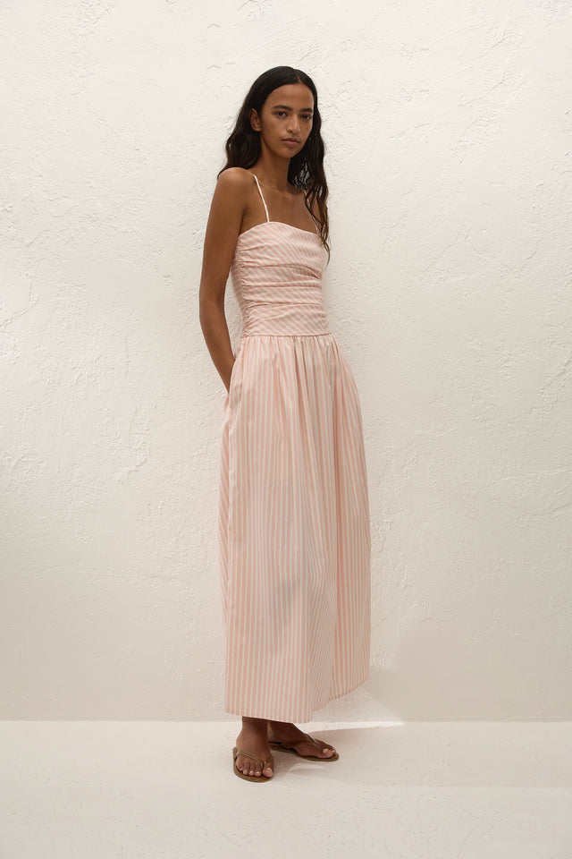 carmen pleated maxi dress Carmen Pleated Plunge Maxi Dress - Ivory | Resortwear Collection
