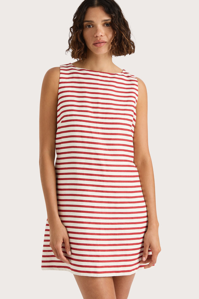Faithfull | Women's Kelly Mini Dress Breton Stripe Red - Final Sale | S Faithfull | Women's Kelly Mini Dress Breton Stripe Red - Final Sale | S