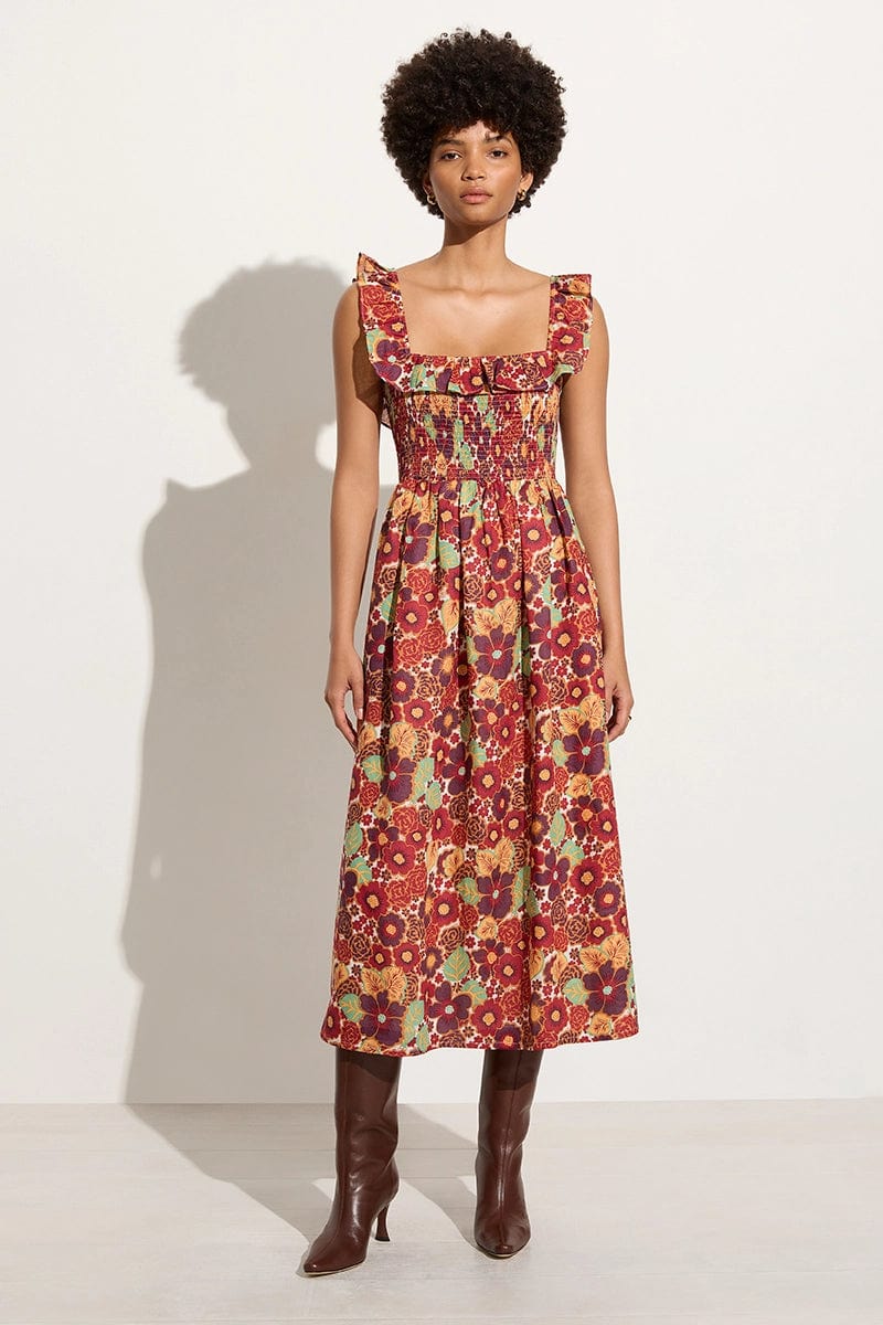 Sameera Midi Dress La Mira Floral Ruby Faithfull the Brand