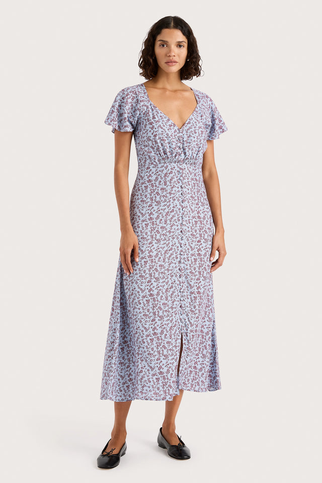 Faithfull | Women's Aurelia Midi Dress Amaryllis Floral Blue - Final Sale | M Faithfull | Women's Aurelia Midi Dress Amaryllis Floral Blue - Final Sale | M