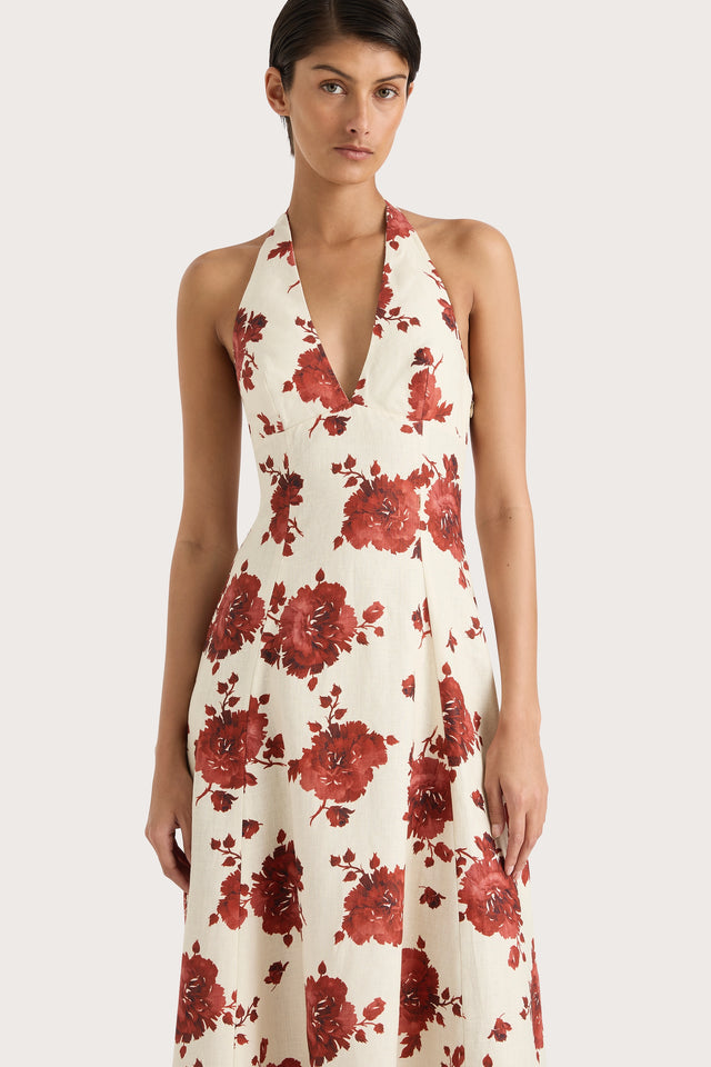 Marais Midi Dress Cecile Floral Garnet