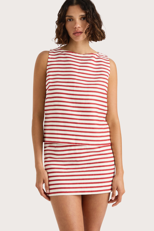 Faithfull | Women's Jane Mini Skirt Breton Stripe Red - Final Sale | L Faithfull | Women's Jane Mini Skirt Breton Stripe Red - Final Sale | L