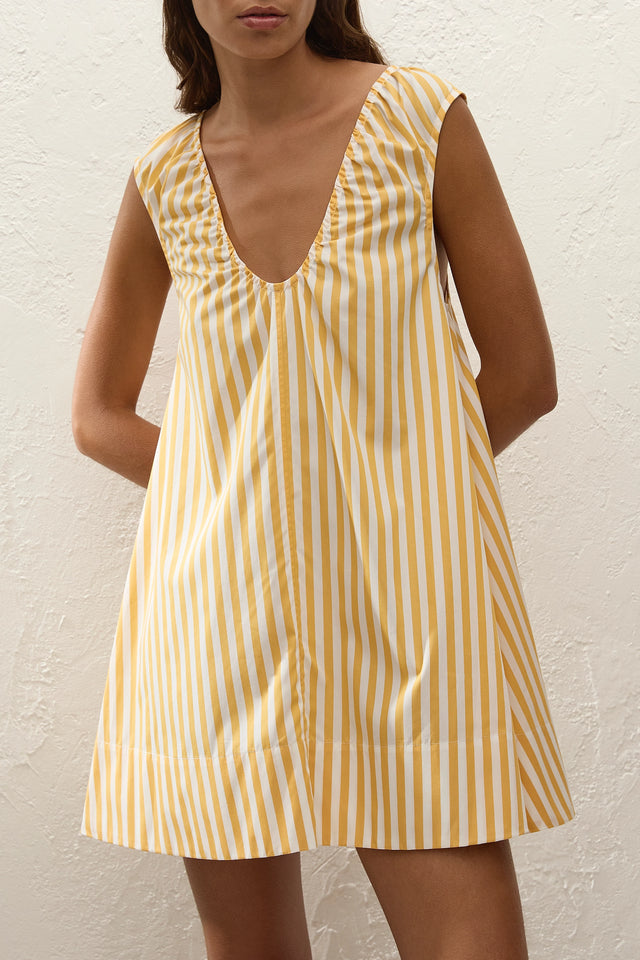 white and yellow striped dress Pedrera Mini Dress Orozco Stripe Mustard