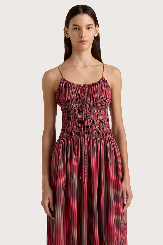 Aya String Maxi Dress Wine Stripe