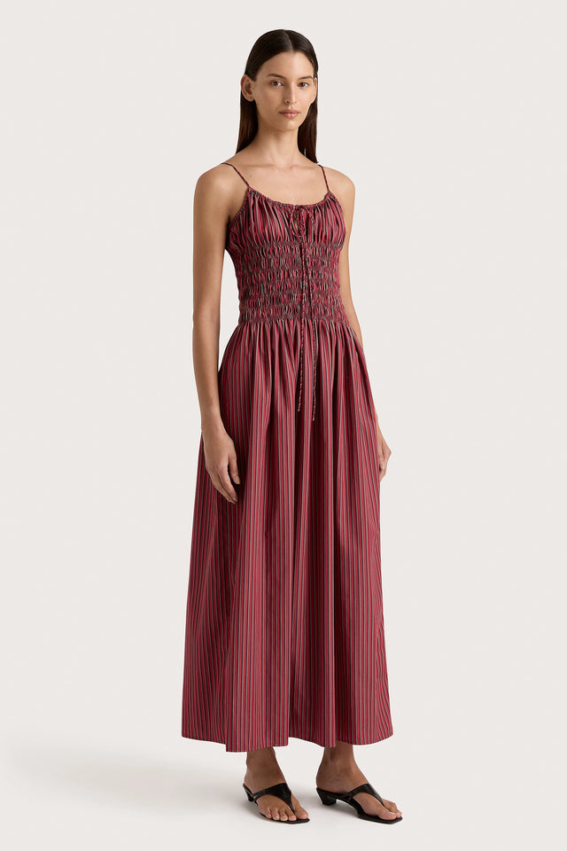 Aya String Maxi Dress Wine Stripe