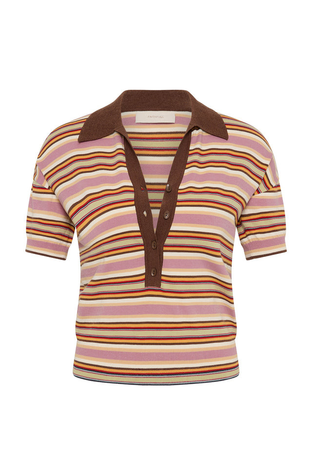 Sable Polo Shirt Luis Stripe Dusty Mauve