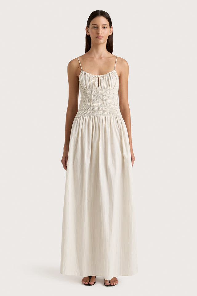 Aya String Maxi Dress Cream Pinstripe