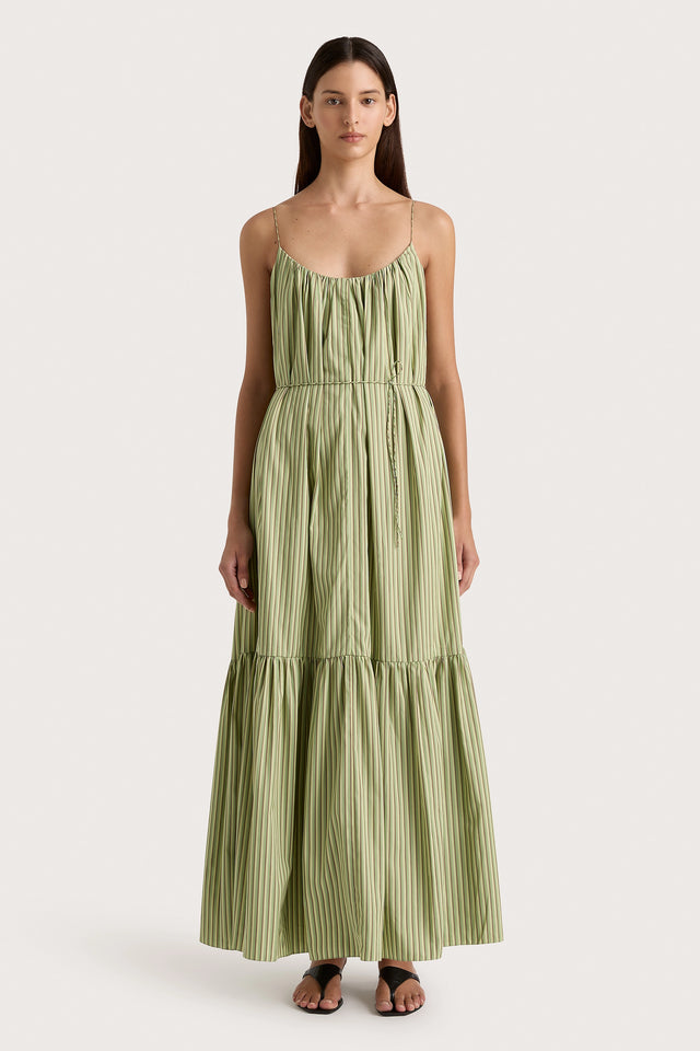 Elodie Maxi Dress Green Stripe - Final Sale