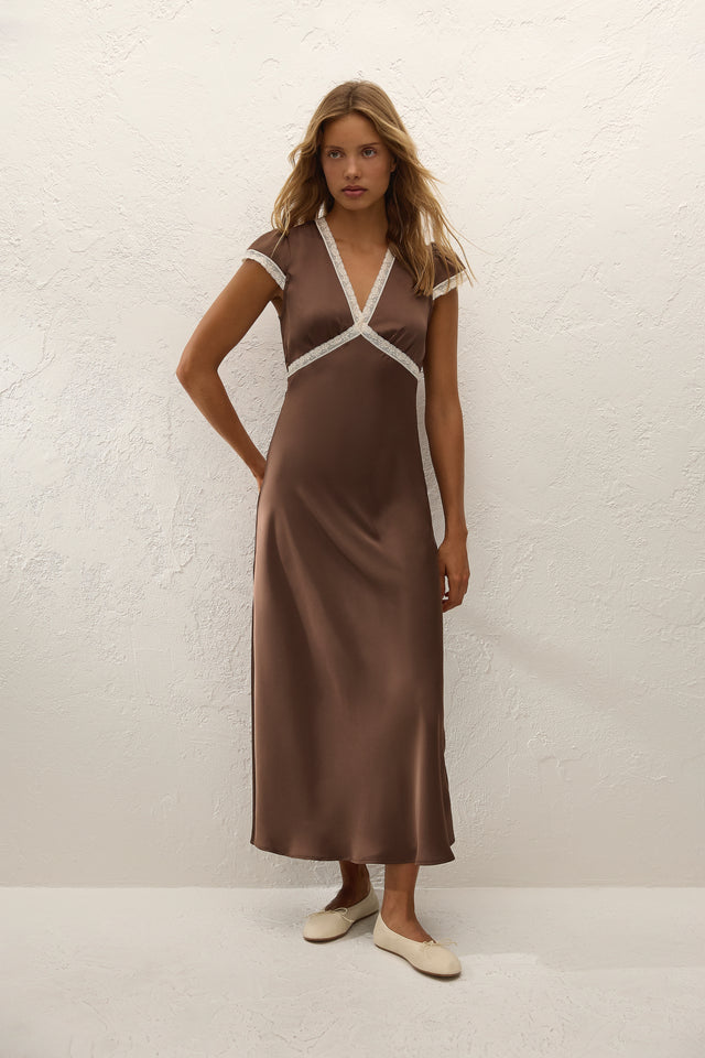 summer cinderella midi dress chocolate Elvira Midi Dress Chocolate Lace, S / Chocolate LACE