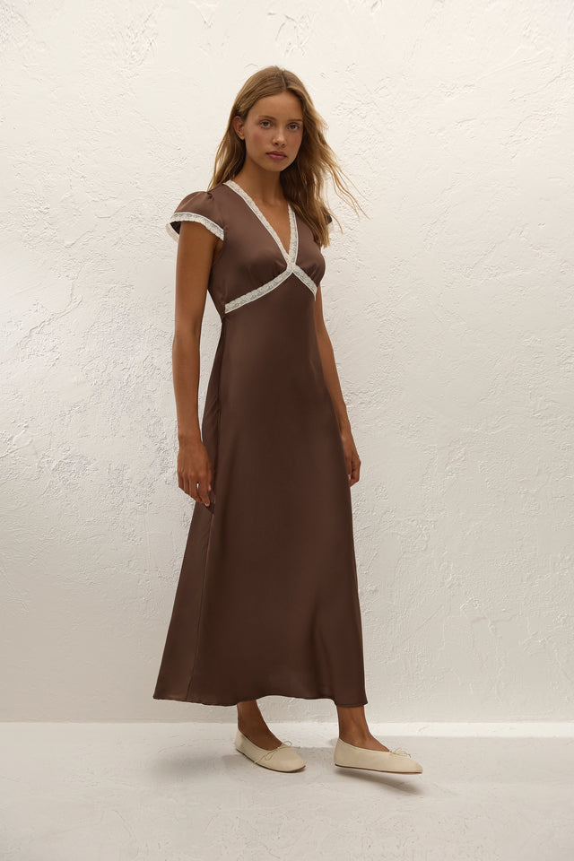 Elvira Midi Dress Chocolate Lace, S / Chocolate LACE Elvira Midi Dress Chocolate Lace, S / Chocolate LACE