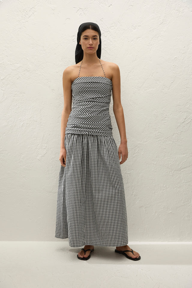Vento Midi Dress Black Textured Gingham