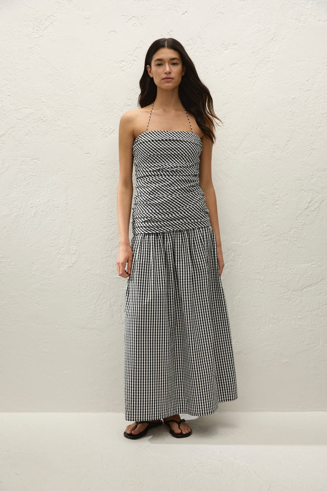 Vento Midi Dress Black Textured Gingham
