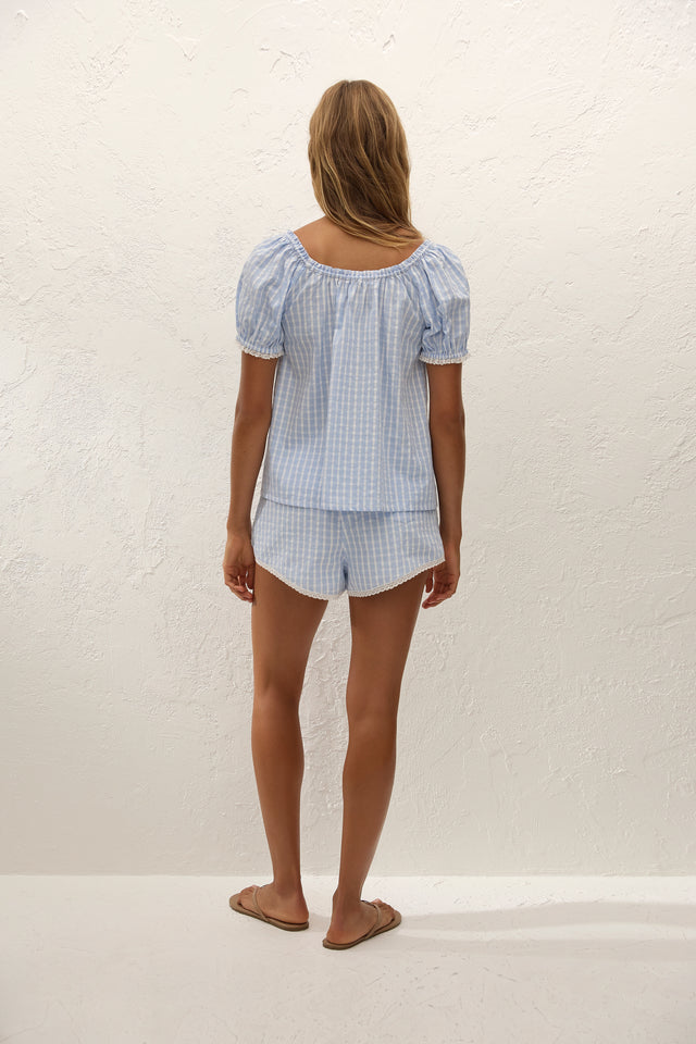 Lonny Top Paloma Check Light Blue White