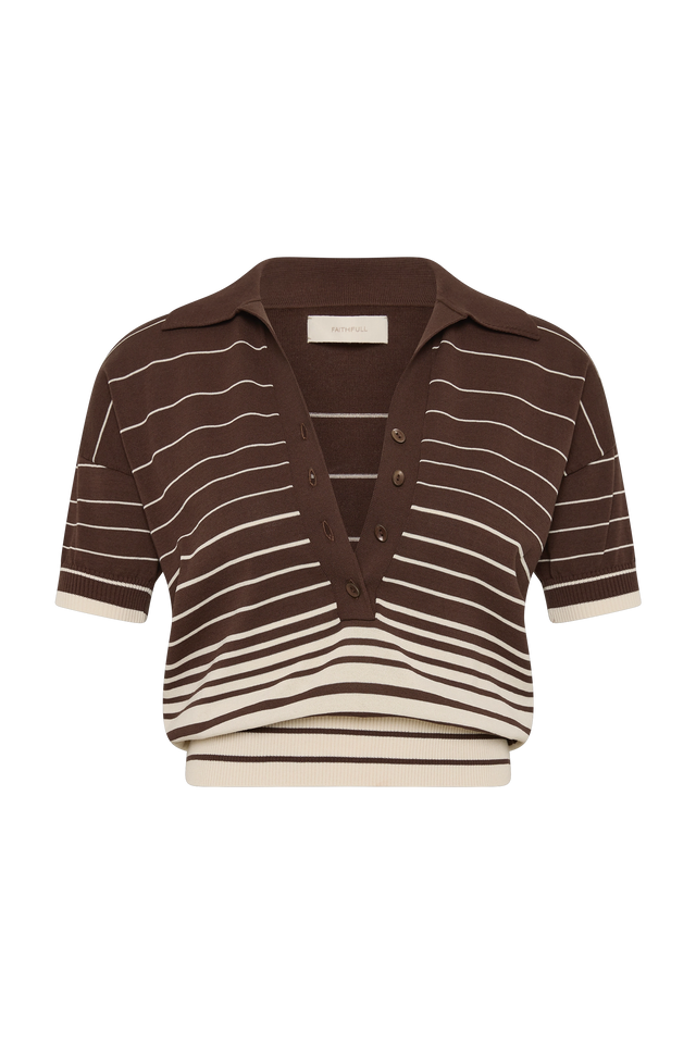 Sable Polo Shirt Accordion Stripe Brown Beige