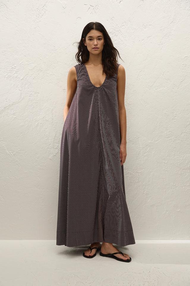 Pedrera Maxi Dress Rocio Pinstripe Chocolate Plum
