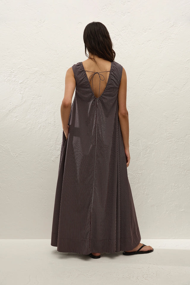 Pedrera Maxi Dress Rocio Pinstripe Chocolate Plum