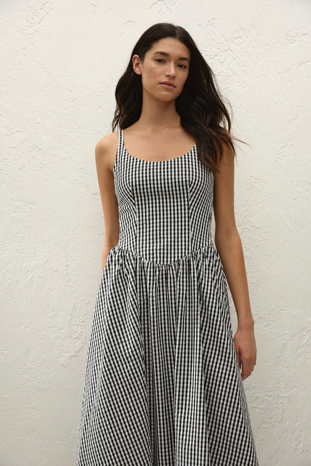Chiara Midi Dress Black Textured Gingham