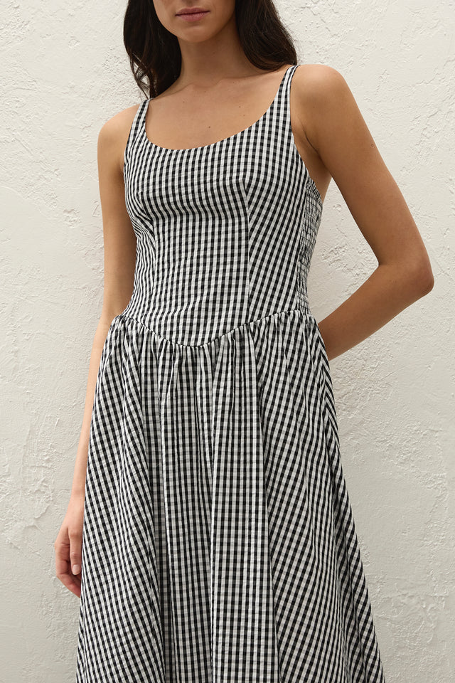 Chiara Midi Dress Black Textured Gingham