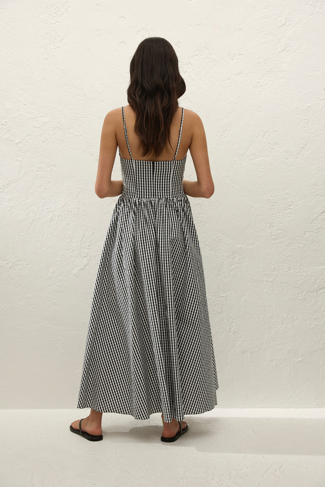 Chiara Midi Dress Black Textured Gingham - Faithfull the Brand INT Chiara Midi Dress Black Textured Gingham - Faithfull the Brand INT
