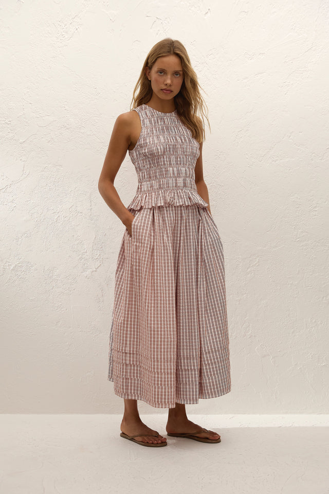 Cales Top Paloma Check Cinnamon White