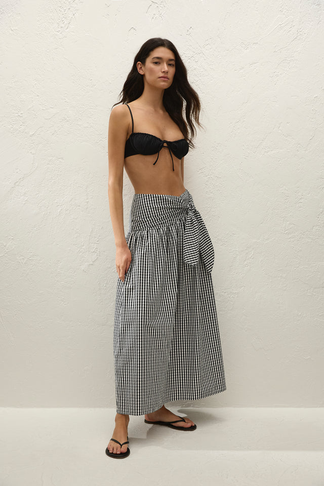 Lucia Midi Skirt Black Textured Gingham - Final Sale
