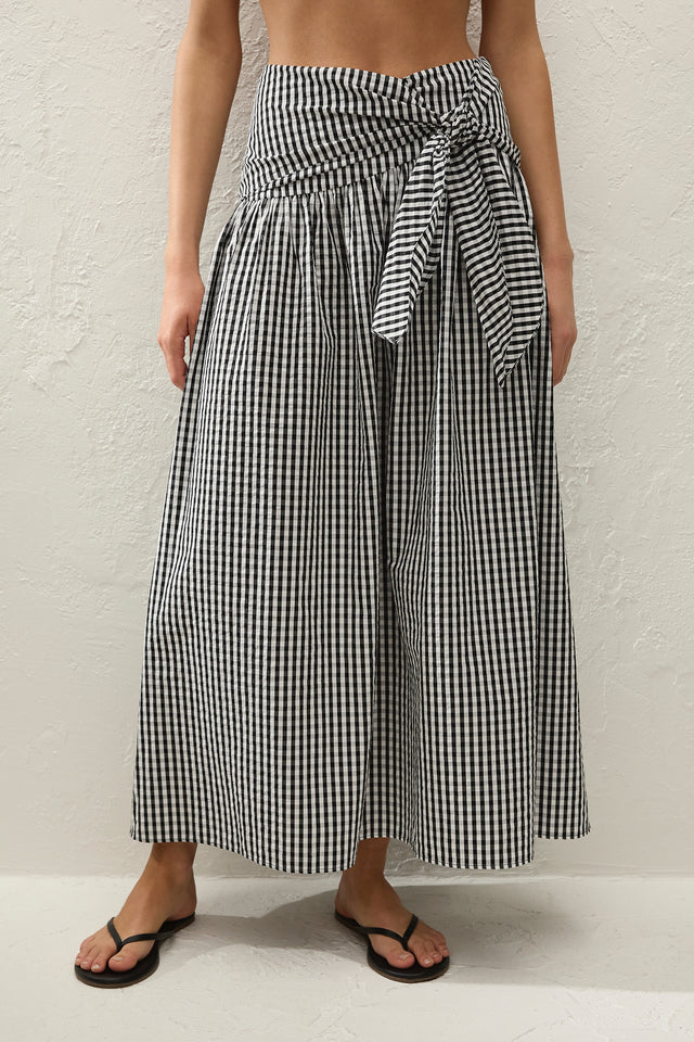 Lucia Midi Skirt Black Textured Gingham - Final Sale