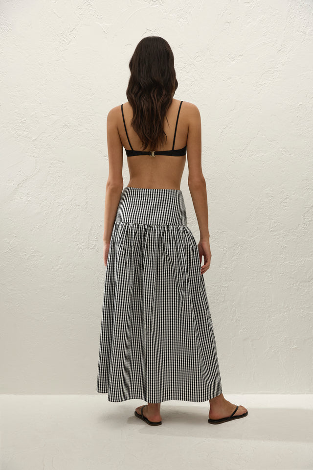 Lucia Midi Skirt Black Textured Gingham - Final Sale