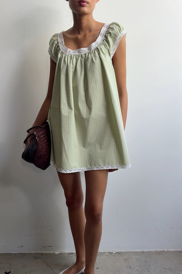 Arcadia Mini Dress Micro Check Pistachio