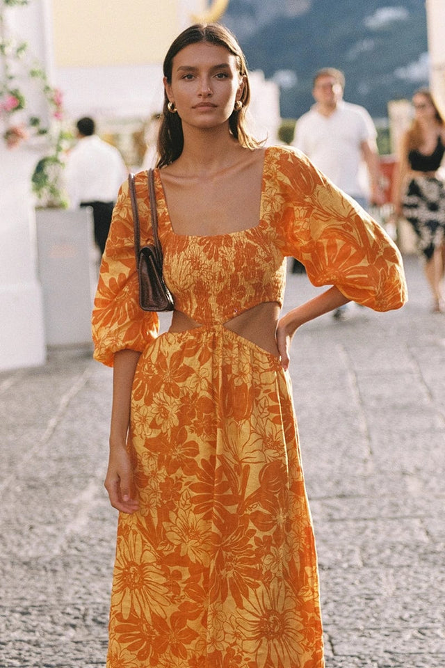 Nadiva Midi Dress Zani Floral Print Burnt Orange - Final Sale
