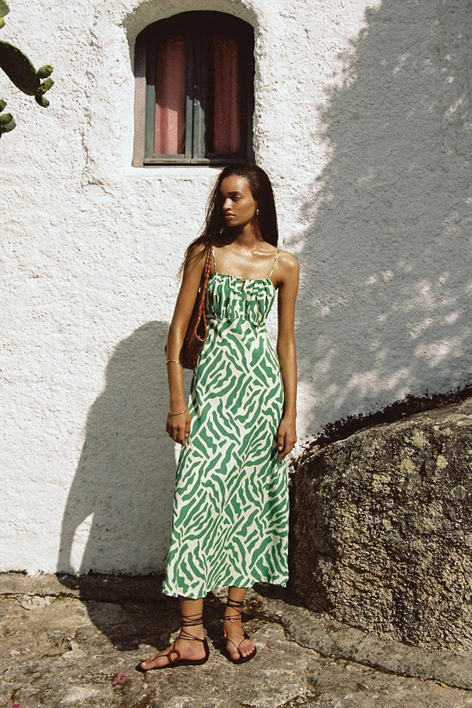 San Paolo Midi Dress Tulli Print Green Final Sale