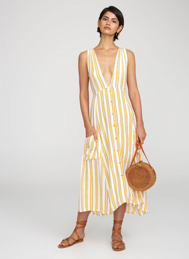 Azure Stripe Print Sun Claudia Midi Dress  - Final Sale